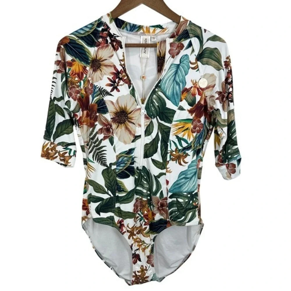 Artesands Into the Saltu Seraut Sunsuit White‎ Floral Size US12 UPF 50+ Swimsuit